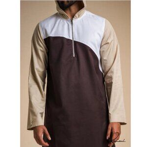 Kamani Trifecta color block men's hooded Islamic Thobe Muslim Clothing Size 60